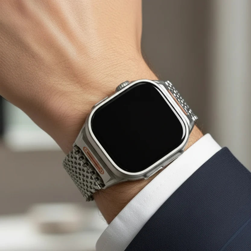 Homme portant un bracelet Apple Watch acier Maison Bracelet