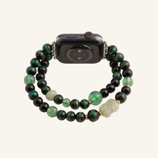 Bracelet Apple Watch Perles Œil-de-Tigre & Pixiu — La Fortune