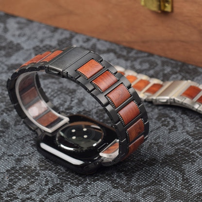 Bracelet Apple Watch acier et bois de santal homme — Le Santal