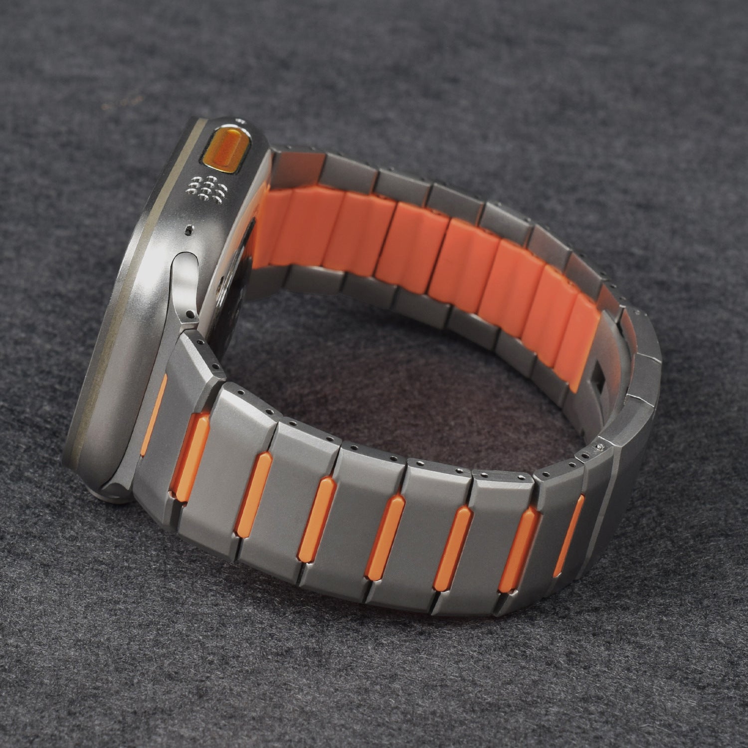 Bracelet Apple Watch acier caoutchouc noir et orange homme