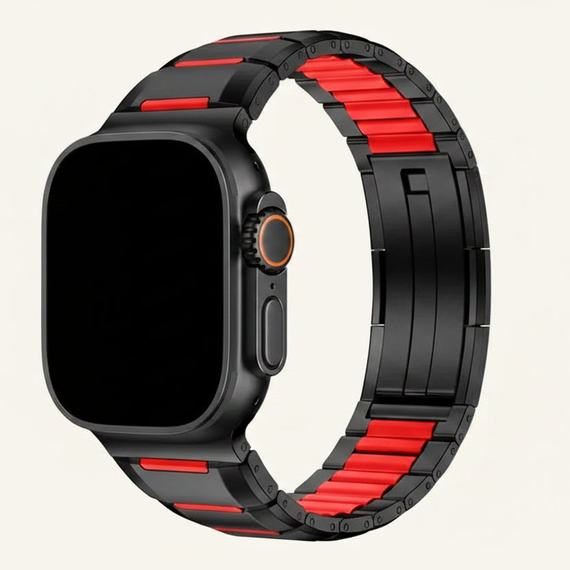 Bracelet Apple Watch acier caoutchouc titane et orange homme