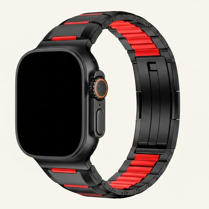 Bracelet Apple Watch acier caoutchouc titane et orange homme