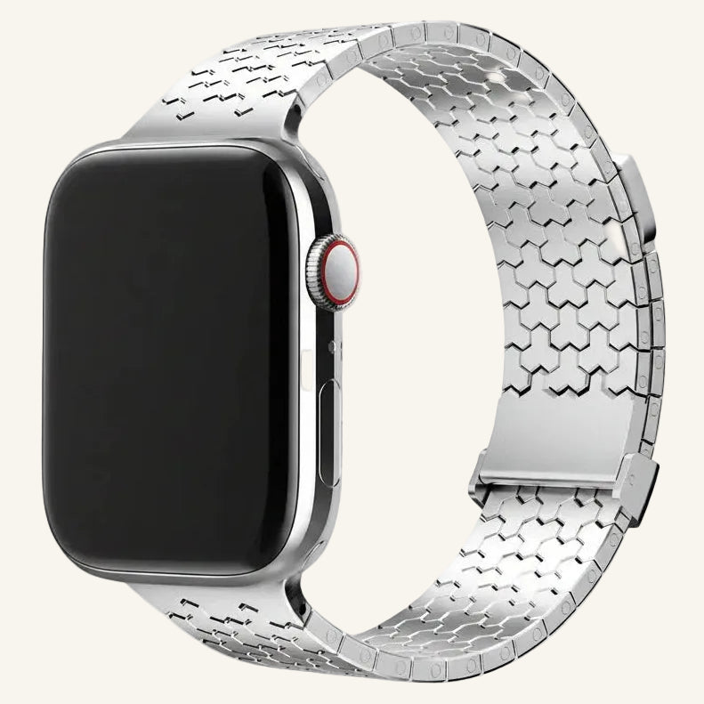 Bracelet Apple Watch acier DLC — finitions argent, noir, gris titane