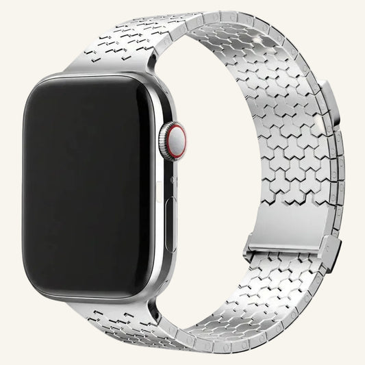Bracelet Apple Watch acier DLC — finitions argent, noir, gris titane