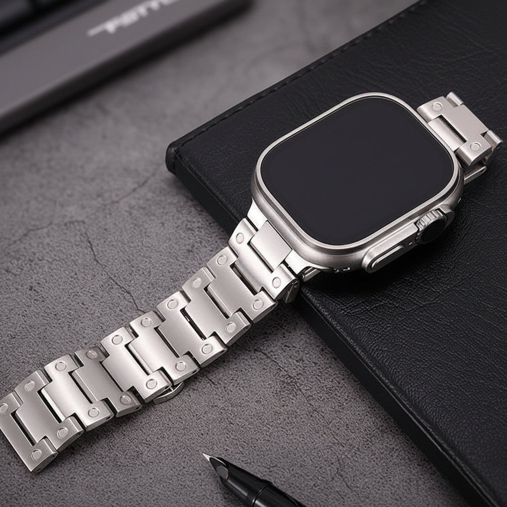 Bracelet Apple Watch acier gris titane maillons business