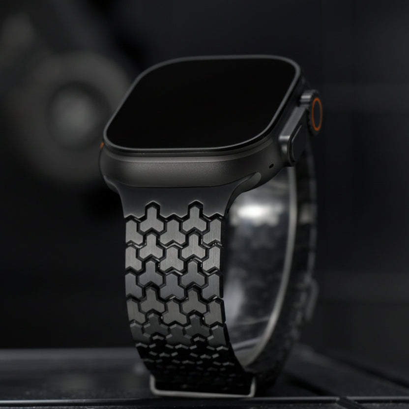 Bracelet Apple Watch acier noir DLC — L'Onyx Magnétique