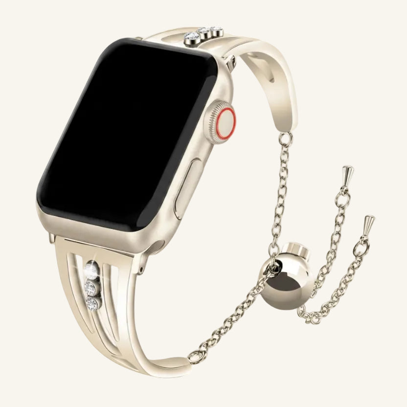 Bracelet Apple Watch acier strass or rose femme