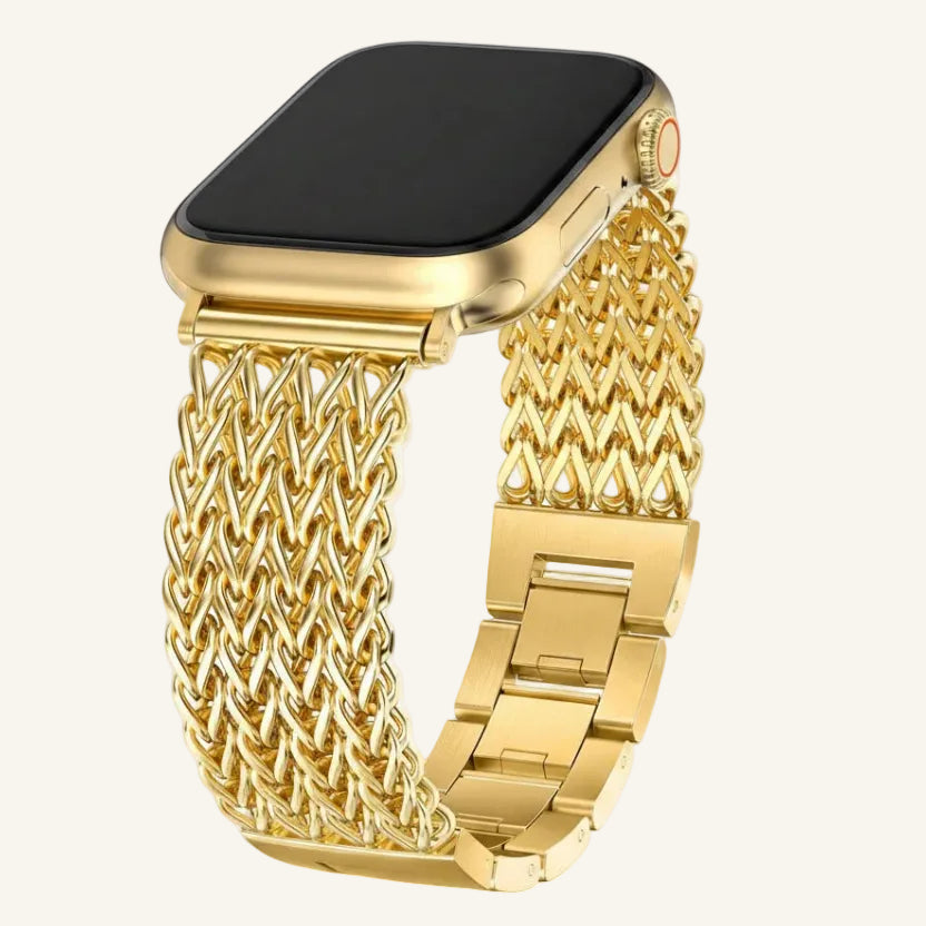 Bracelet Apple Watch acier tressé bicolore or et argent femme