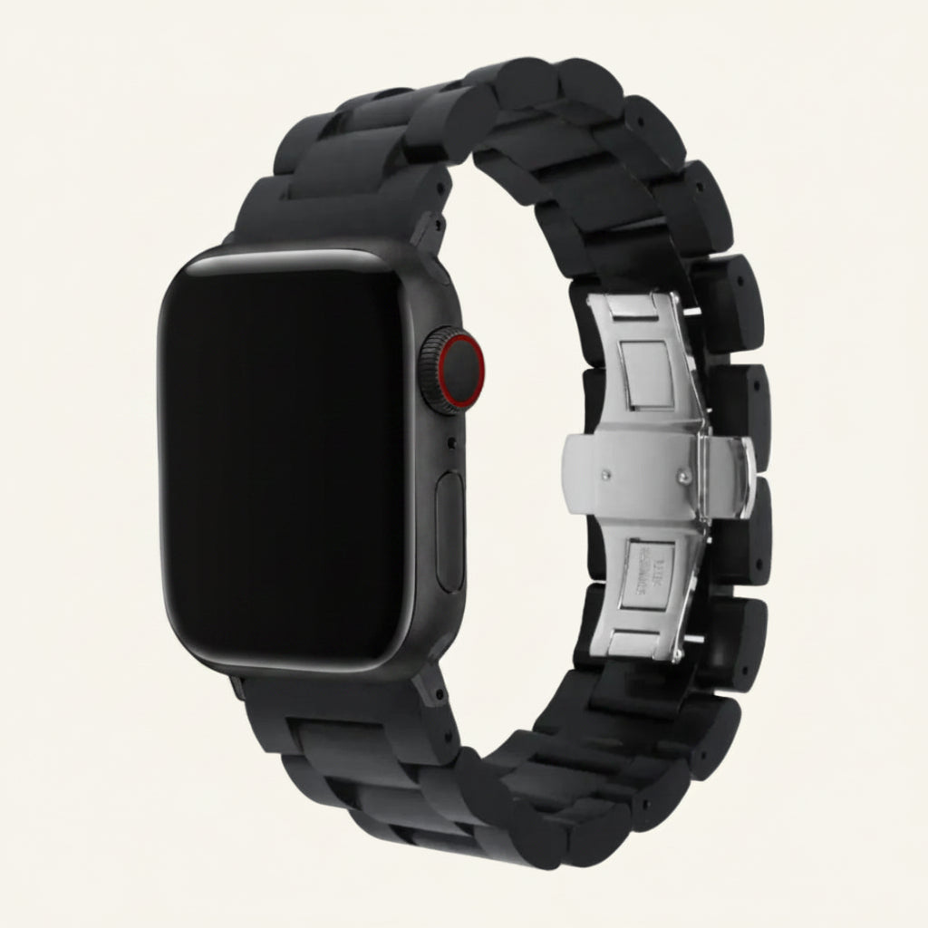 Bracelet Apple Watch bois massif boucle papillon compatible Series SE et Ultra