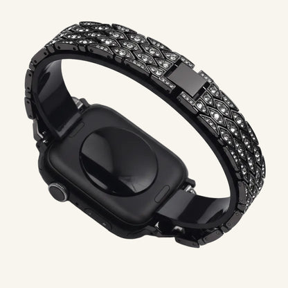 Bracelet Apple Watch chaîne strass noir compatible Series SE et Ultra