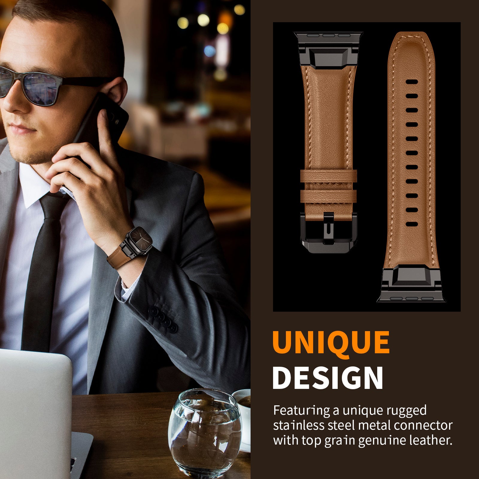 Bracelet Apple Watch cuir véritable style armure fermoir magnétique — Le Templier