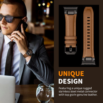 Bracelet Apple Watch cuir véritable style armure fermoir magnétique — Le Templier