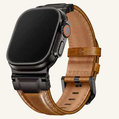 Bracelet Apple Watch cuir café noir style armure