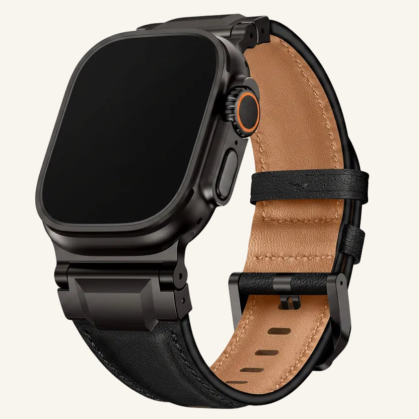 Bracelet Apple Watch cuir armure porté au poignet homme