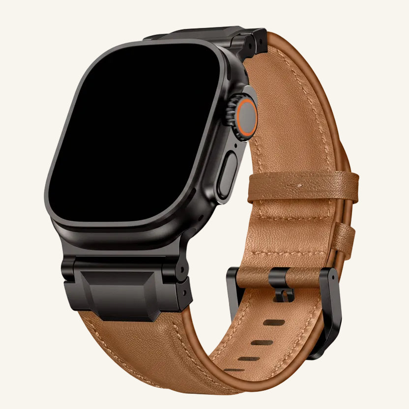 Bracelet Apple Watch cuir véritable armure homme détail