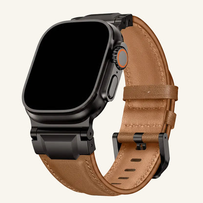 Bracelet Apple Watch cuir véritable armure homme détail