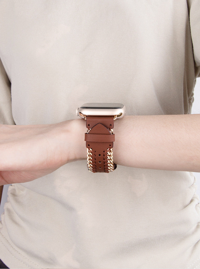 Bracelet Apple Watch cuir chaîne blanc élégant femme