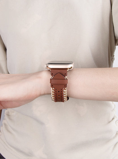 Bracelet Apple Watch cuir chaîne blanc élégant femme