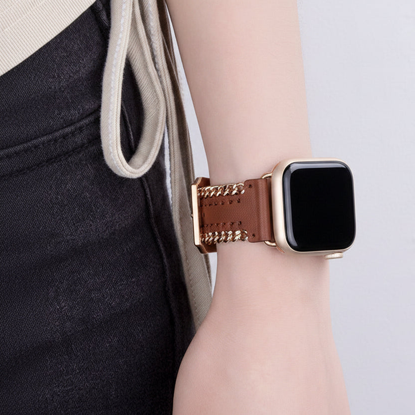 Bracelet Apple Watch cuir chaîne marron femme