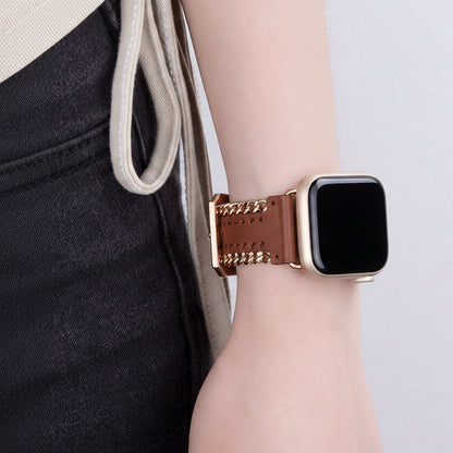 Bracelet Apple Watch cuir chaîne marron femme