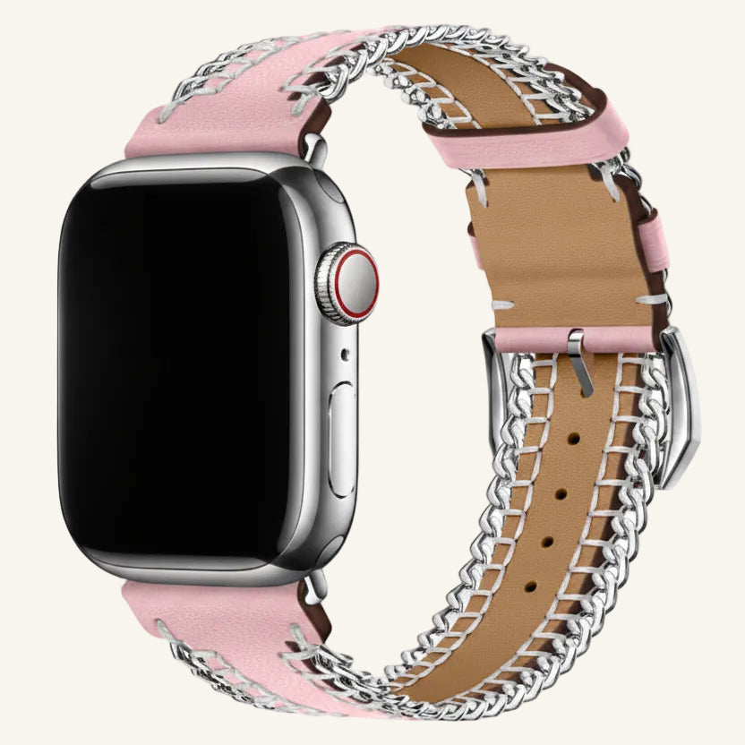 Bracelet Apple Watch cuir chaîne taupe femme