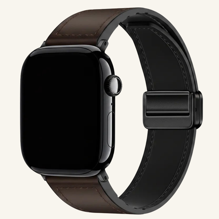 Bracelet Apple Watch cuir fermoir magnétique café