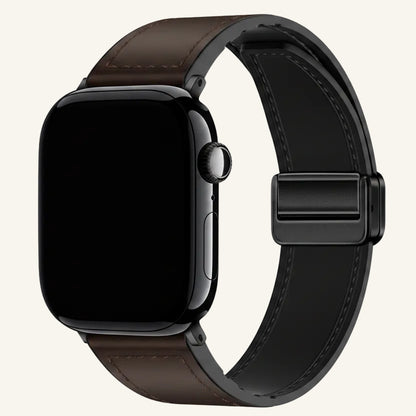 Bracelet Apple Watch cuir fermoir magnétique café