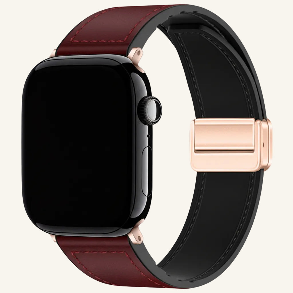 Bracelet Apple Watch cuir fermoir magnétique gris foncé