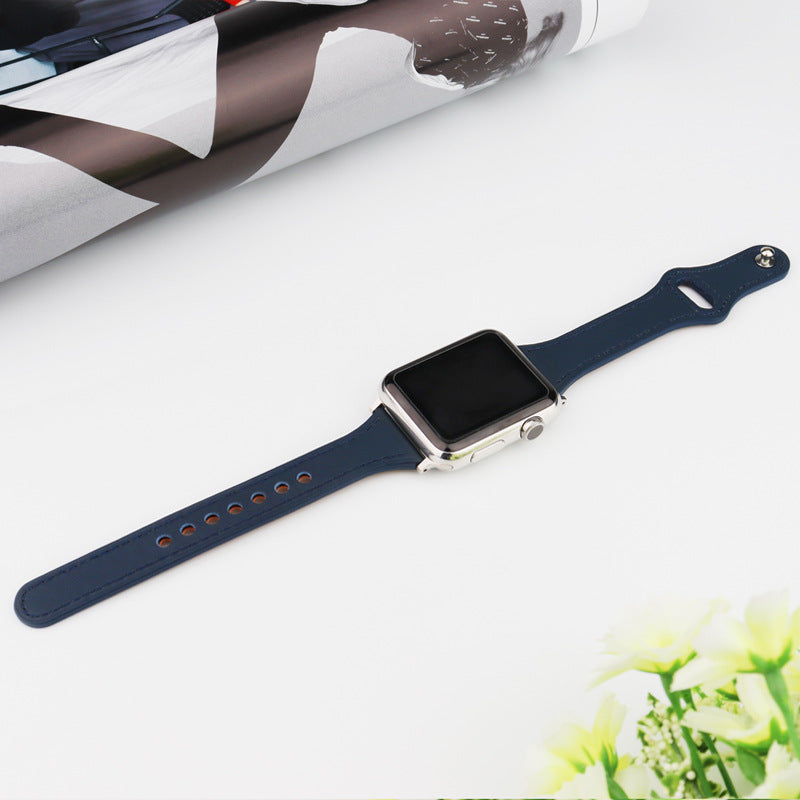 Bracelet Apple Watch cuir fin rose femme poignet