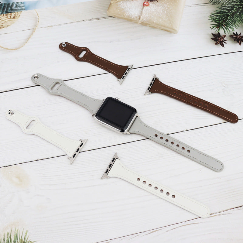 Bracelet Apple Watch cuir fin taupe femme