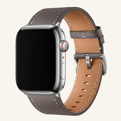 Bracelet Apple Watch cuir véritable gris boucle argent compatible Series et Ultra