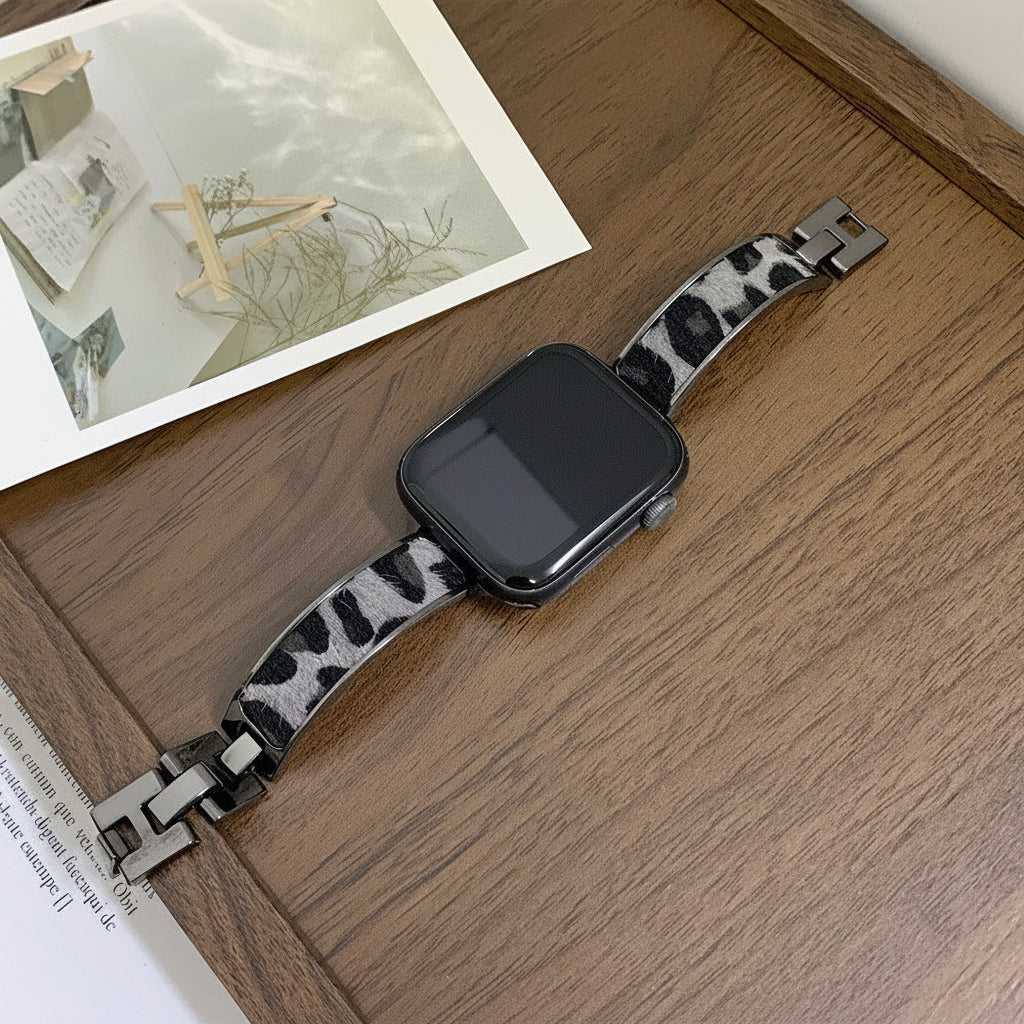 Bracelet Apple Watch cuir léopard fermeture à pression