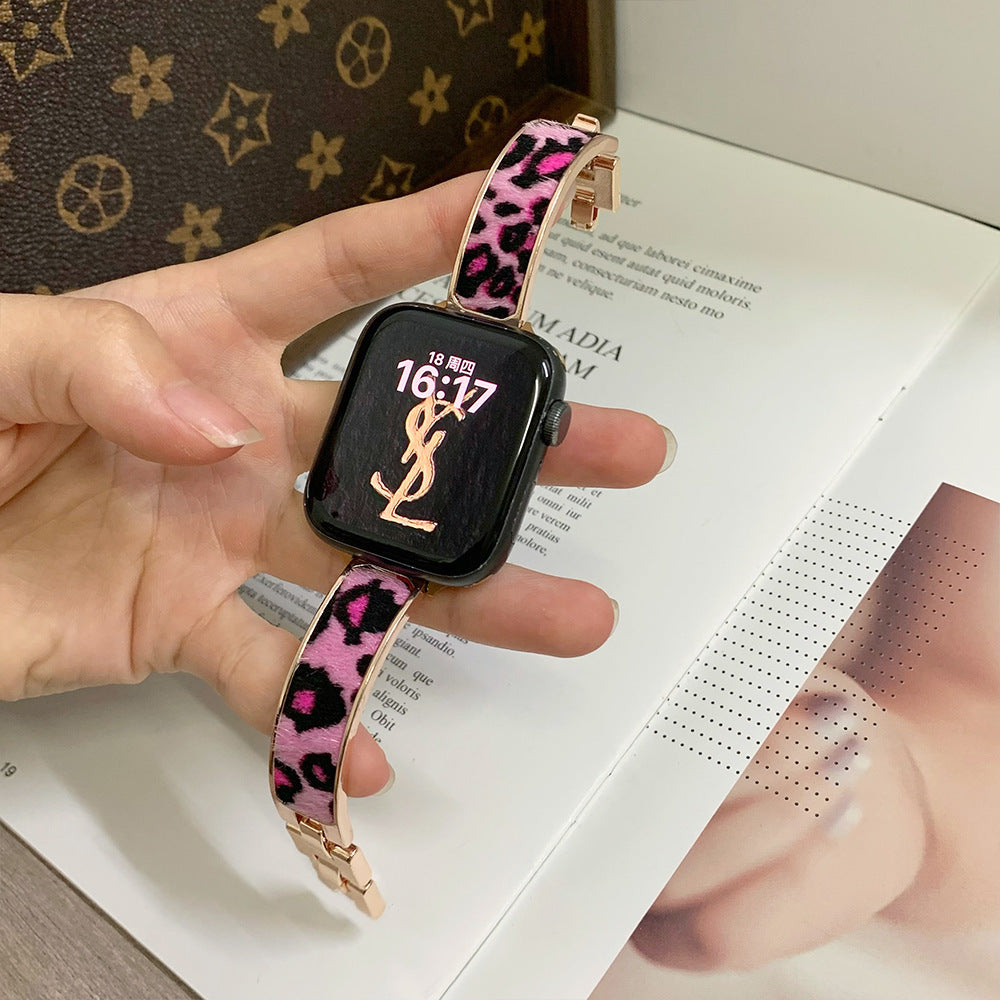 Bracelet Apple Watch cuir léopard noir