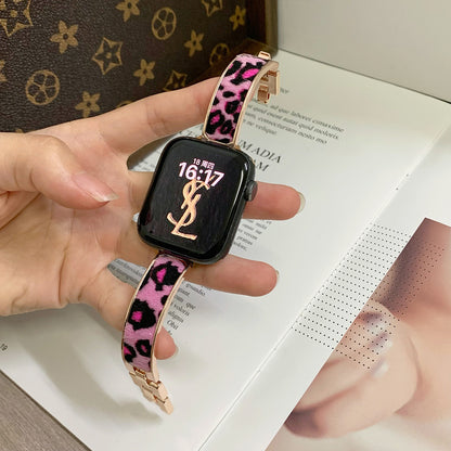 Bracelet Apple Watch cuir léopard noir