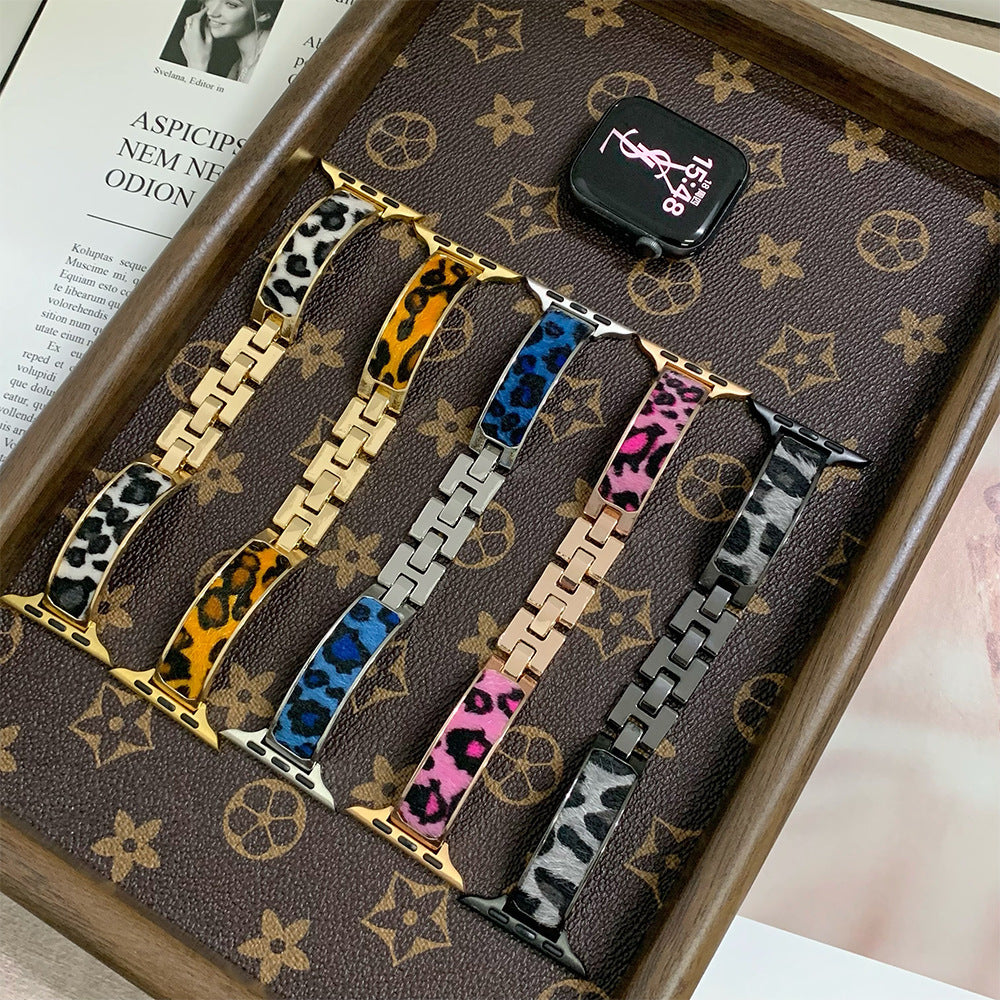 Bracelet Apple Watch cuir imprimé léopard pièce courbée — Le Fauve