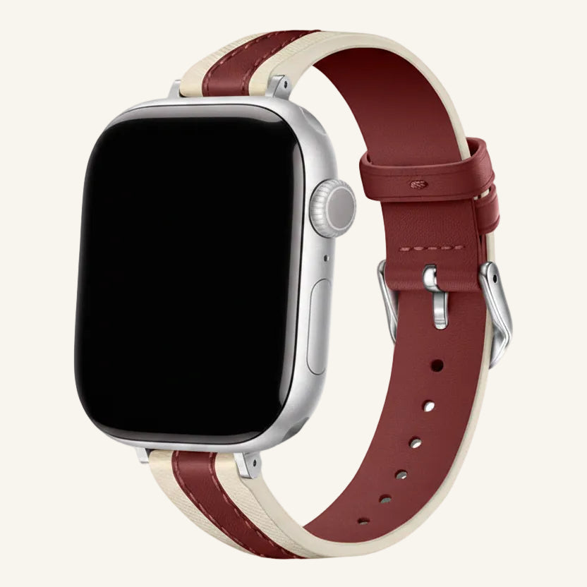 Bracelet Apple Watch cuir surpiqûre rouge rubis compatible Series et Ultra