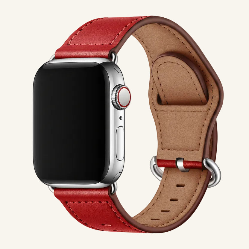 Bracelet Apple Watch cuir de veau brun chameau homme