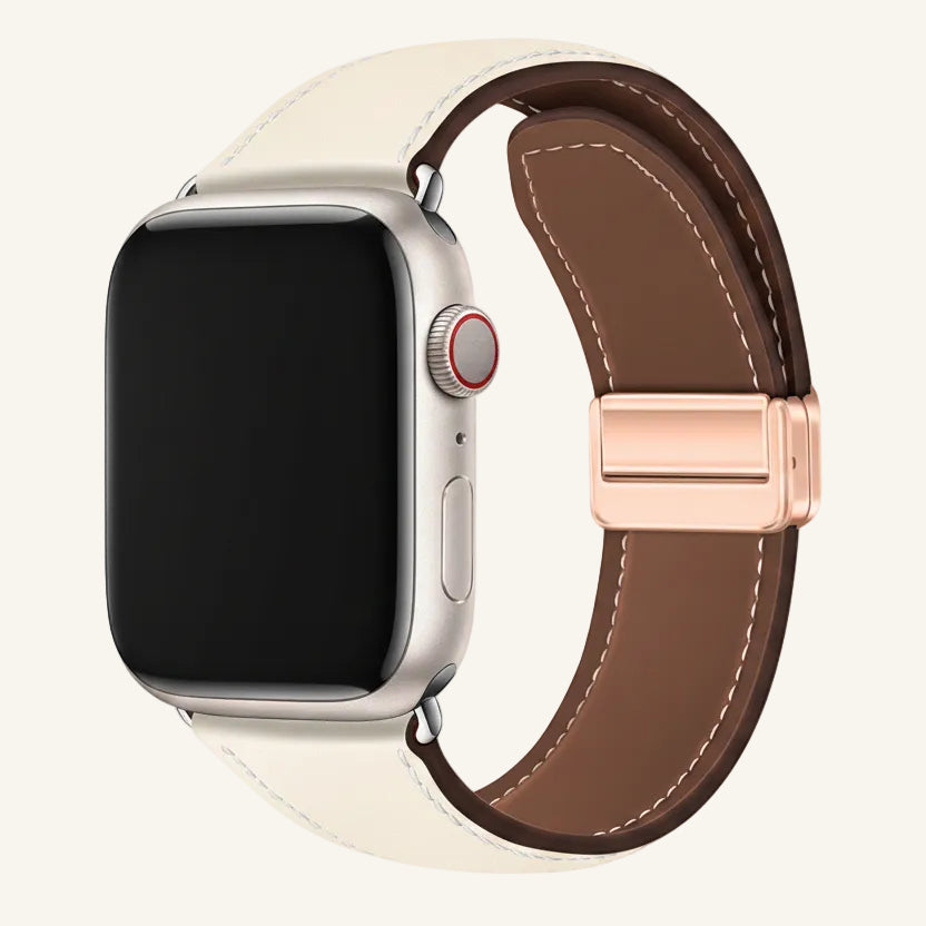 Bracelet Apple Watch cuir velours rose poudré femme