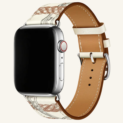 Bracelet Apple Watch cuir véritable single tour orange flamme