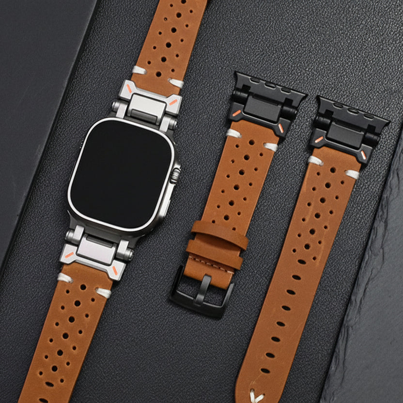 Bracelet Apple Watch cuir véritable marron robuste