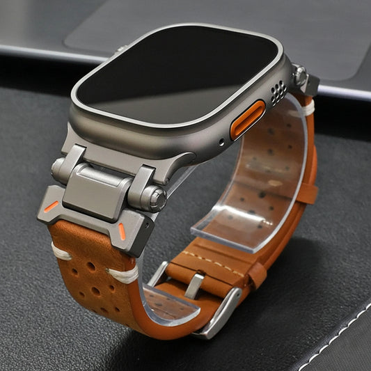 Bracelet Apple Watch cuir véritable noir sport aventure