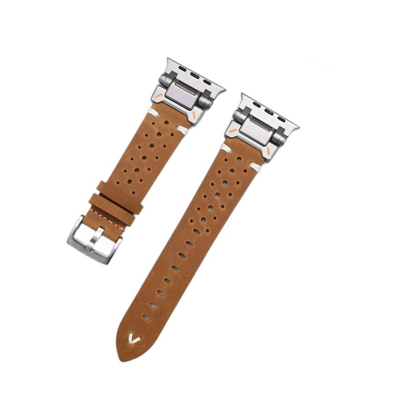 Détail grain du cuir véritable bracelet Apple Watch Ultra