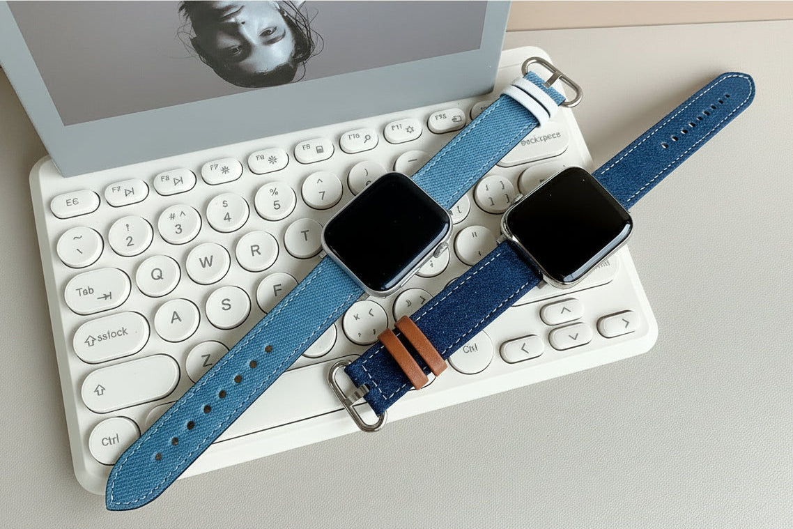 Texture tissée du bracelet Apple Watch en denim