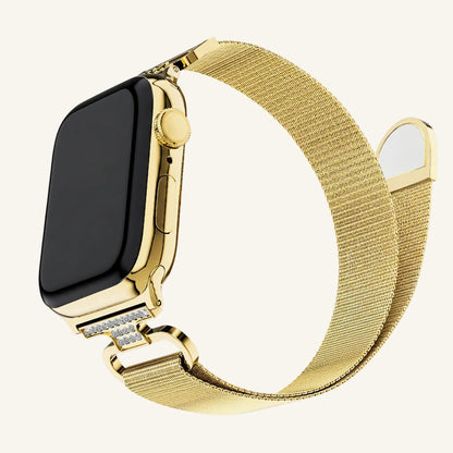 Bracelet Apple Watch femme milanaise acier ornée de strass, fermoir magnétique