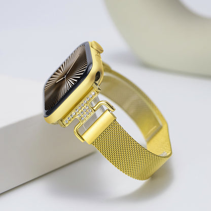 Bracelet Apple Watch femme milanaise strass compatible Series, SE et Ultra