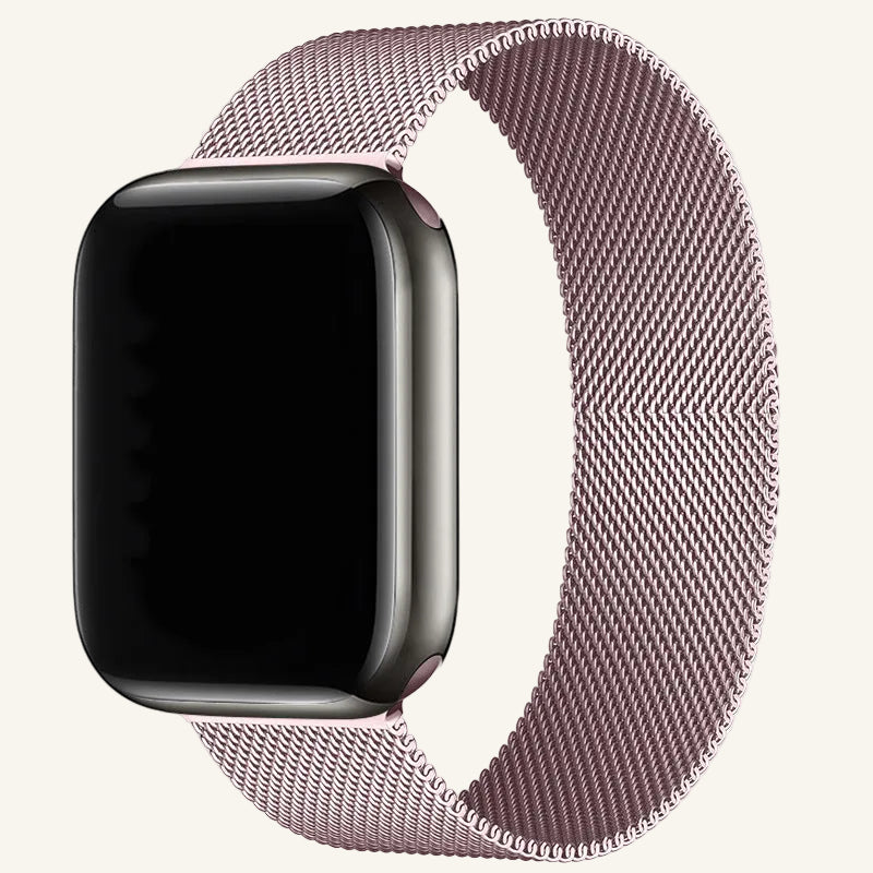 Bracelet Apple Watch maille milanaise porté au poignet fin