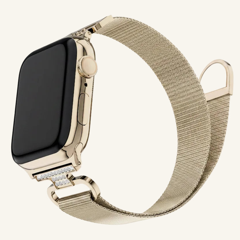 Bracelet Apple Watch milanaise strass or — La Milanaise Cristal