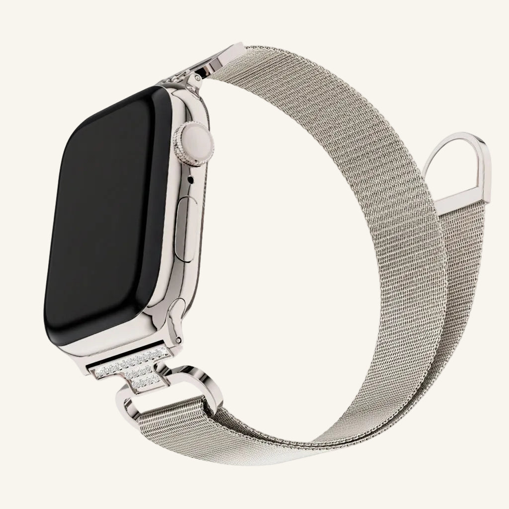 Bracelet Apple Watch milanaise strass rose — La Milanaise Cristal