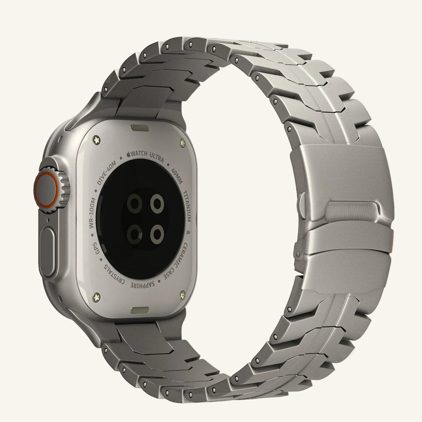 Bracelet Apple Watch noir orange à maillons industriels