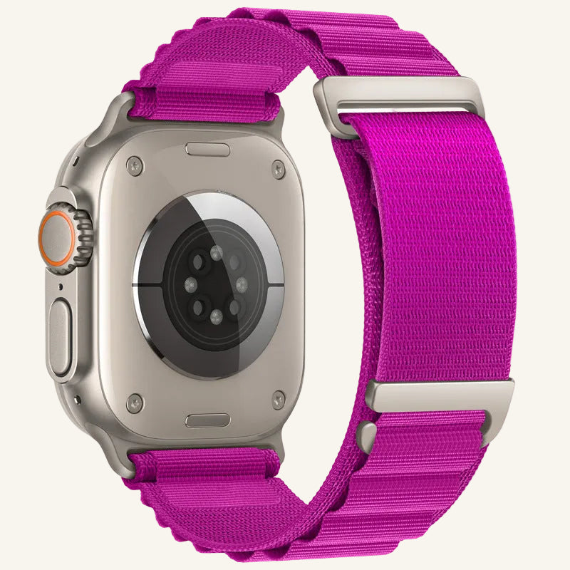 Bracelet Apple Watch nylon alpin porté au poignet sport